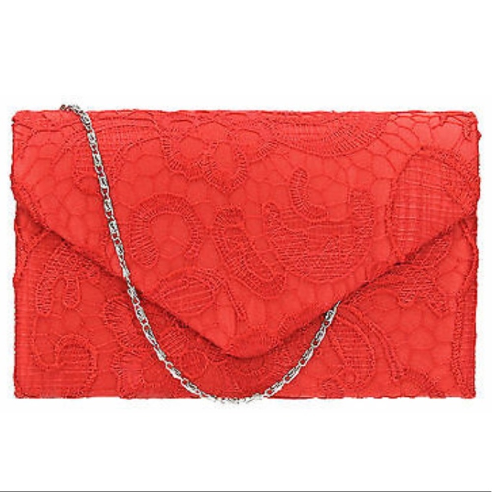 Bright Red Evening Clutch Red Lace Envelope Clutch